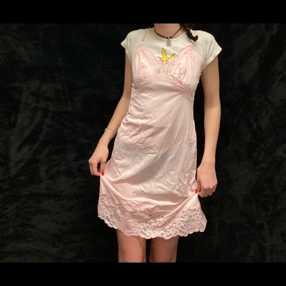 Vintage light pink slip with lace detail